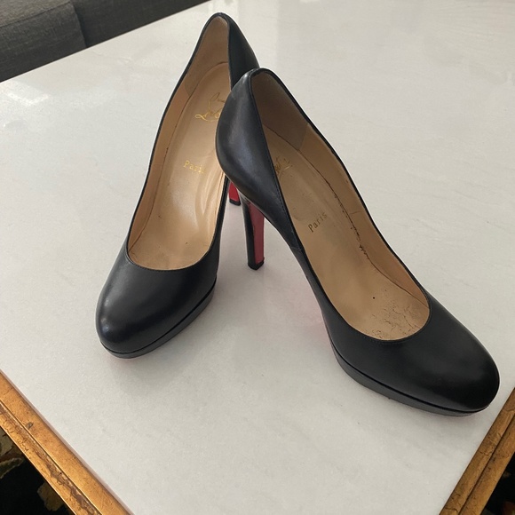 Louboutin Shoes - Black leather Louboutin platform high heels